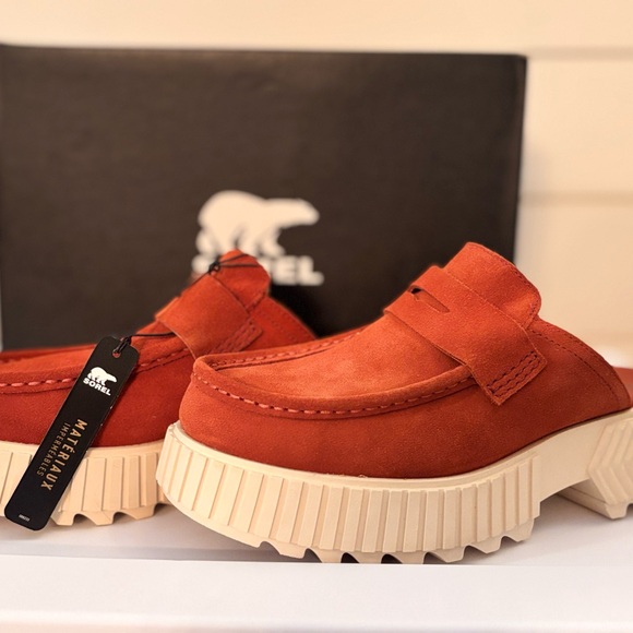 Sorel Women's Suede Ona Ave Penny Loafer Mule in Rust Suede NIB - Picture 2 of 4